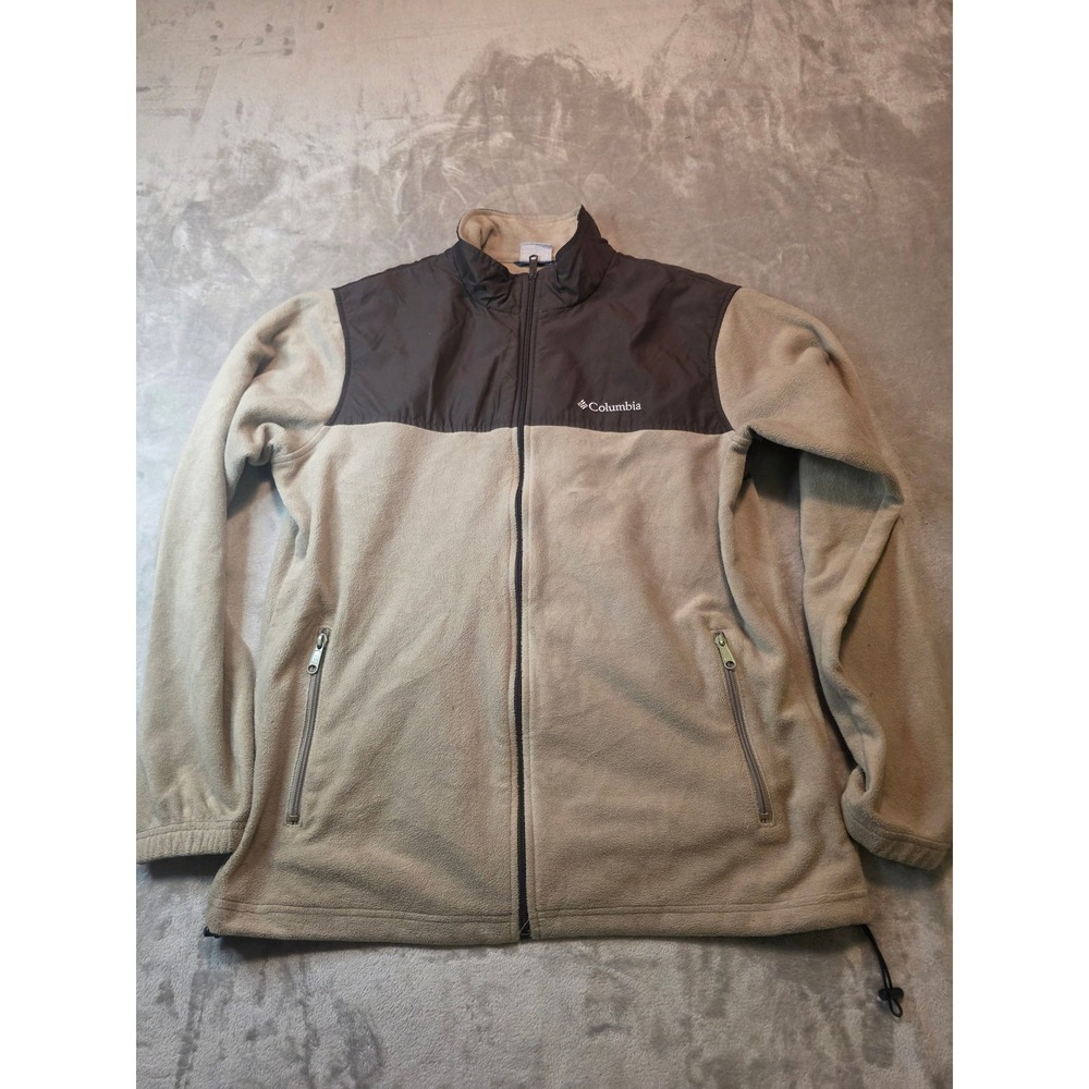 Columbia Fleece Jacket Women XL Tan Brown Full Zip Mock Neck Outdoor